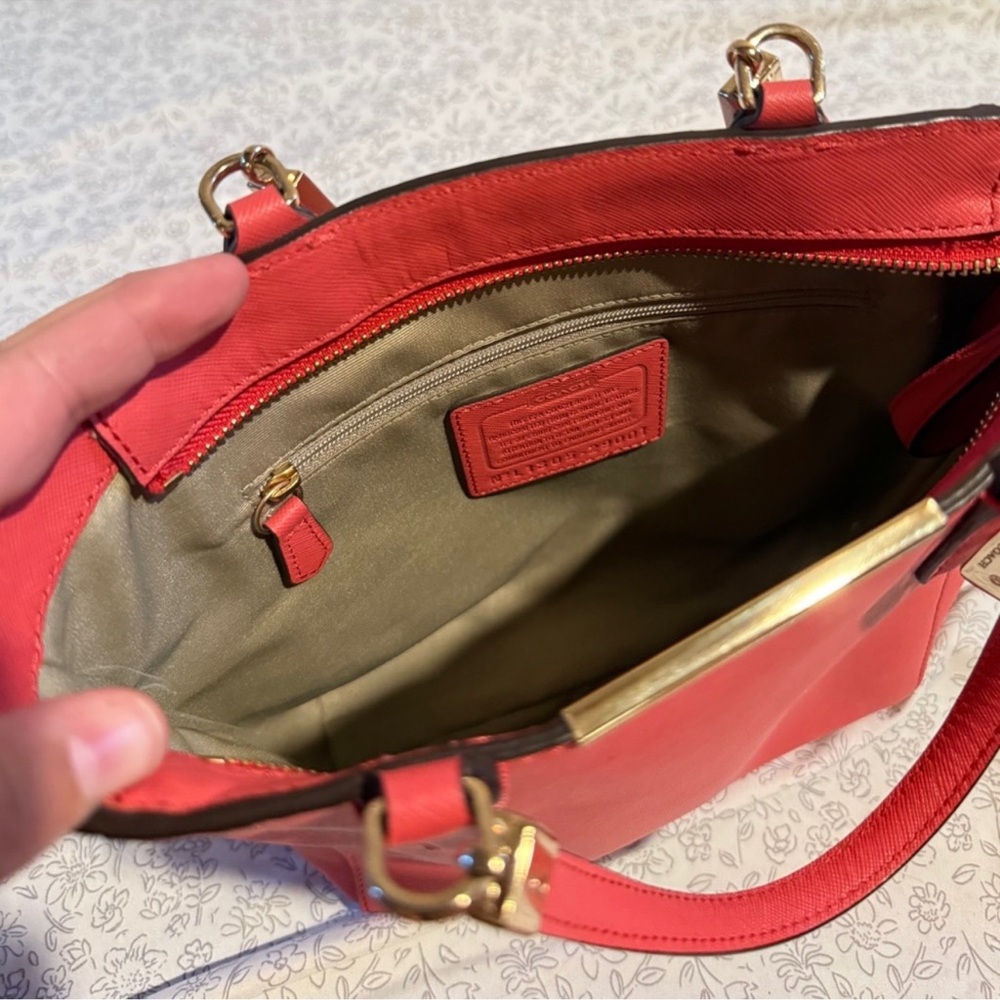 Coach Salmon Madison Saffiano Leather MINI North South Tote - Picture 5 of 7